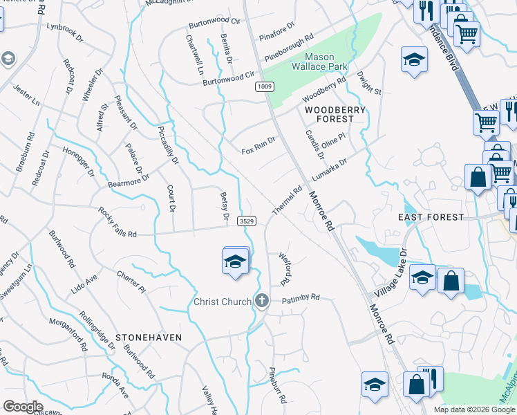 map of restaurants, bars, coffee shops, grocery stores, and more near 6109 Thermal Road in Charlotte