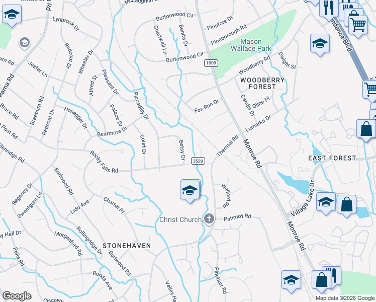 map of restaurants, bars, coffee shops, grocery stores, and more near 1215 Betsy Drive in Charlotte