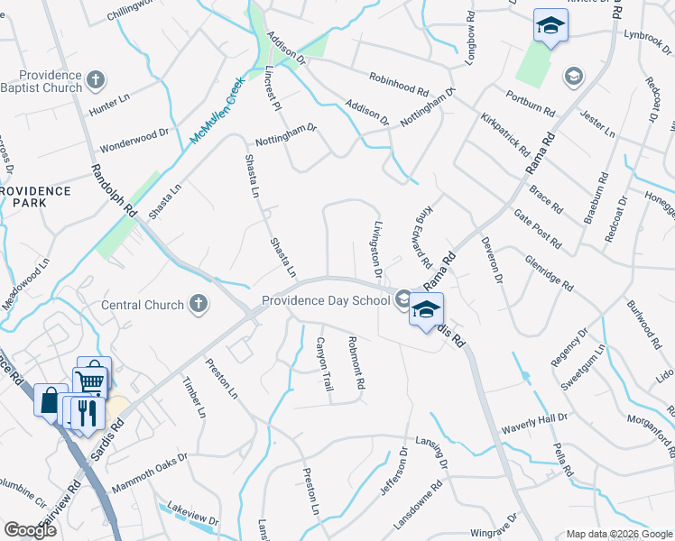 map of restaurants, bars, coffee shops, grocery stores, and more near in Charlotte