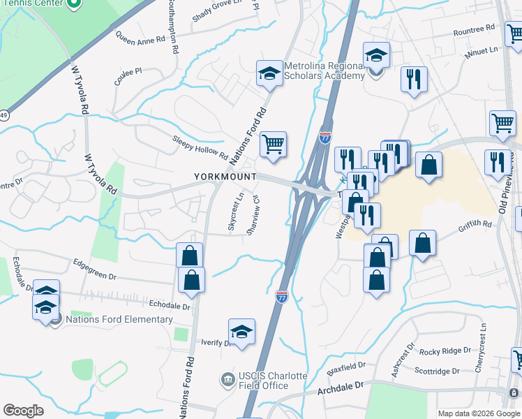 map of restaurants, bars, coffee shops, grocery stores, and more near in Charlotte