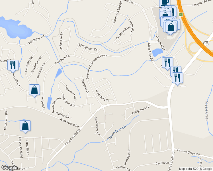 map of restaurants, bars, coffee shops, grocery stores, and more near 10120 Trailmoor Road in Charlotte