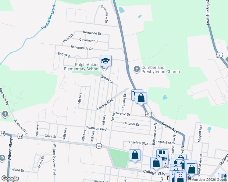 map of restaurants, bars, coffee shops, grocery stores, and more near 806 1st Avenue in Fayetteville