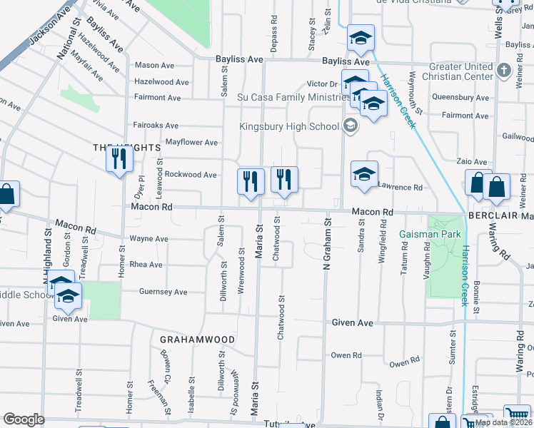 map of restaurants, bars, coffee shops, grocery stores, and more near 1092 Maria Street in Memphis