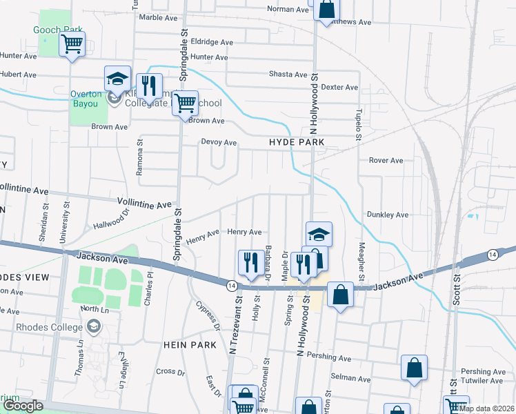 map of restaurants, bars, coffee shops, grocery stores, and more near 938 Biggs Street in Memphis