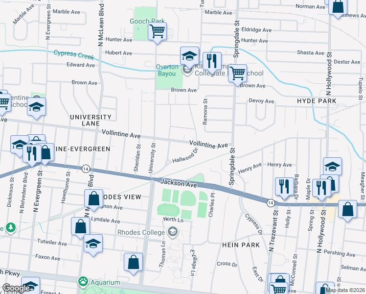 map of restaurants, bars, coffee shops, grocery stores, and more near 2088 Hallwood Drive in Memphis