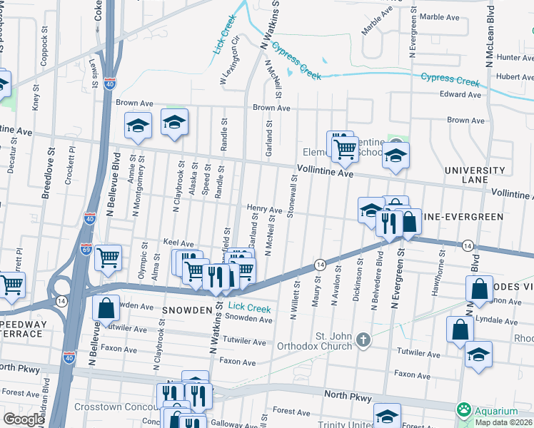 map of restaurants, bars, coffee shops, grocery stores, and more near 829 North McNeil Street in Memphis