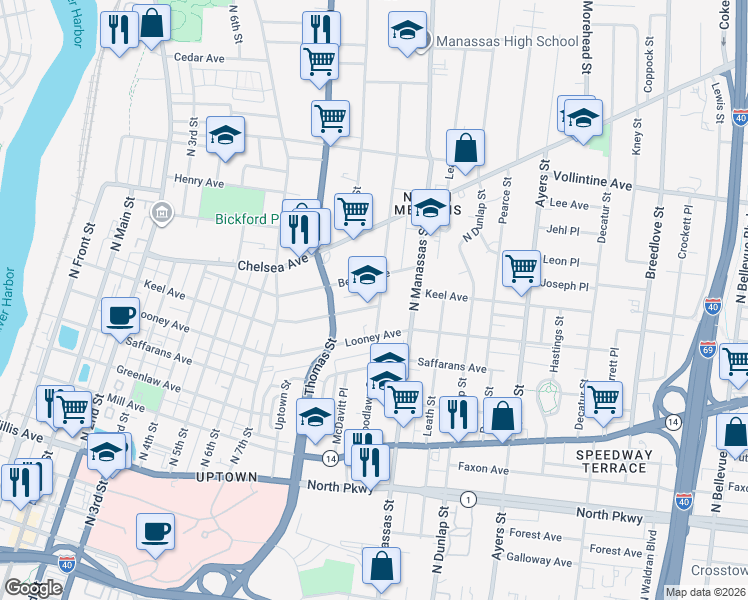 map of restaurants, bars, coffee shops, grocery stores, and more near 709 Keel Avenue in Memphis