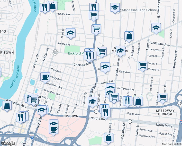 map of restaurants, bars, coffee shops, grocery stores, and more near 622 Keel Avenue in Memphis