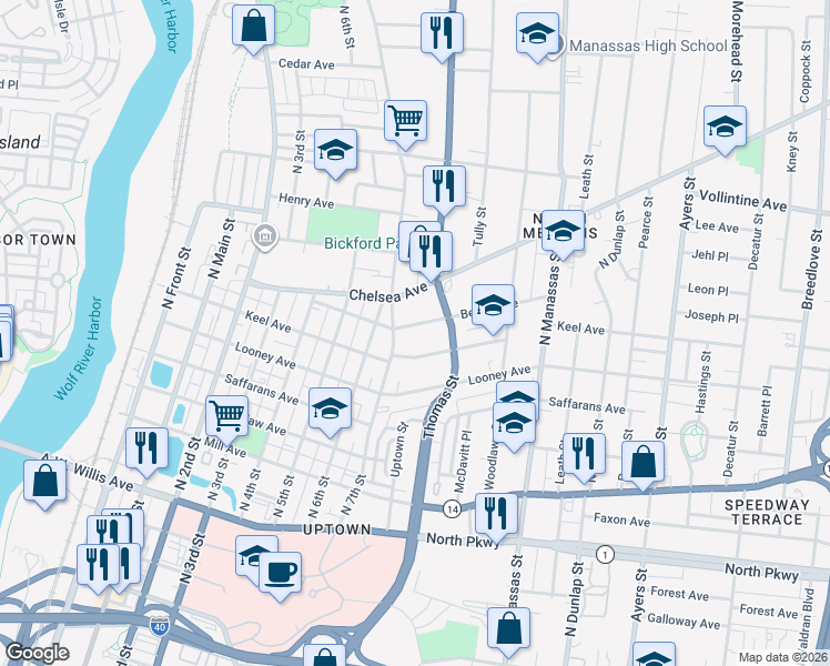 map of restaurants, bars, coffee shops, grocery stores, and more near 622 Keel Avenue in Memphis