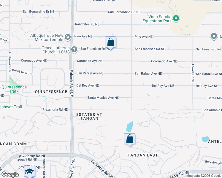 map of restaurants, bars, coffee shops, grocery stores, and more near 10811 Santa Monica Avenue Northeast in Albuquerque