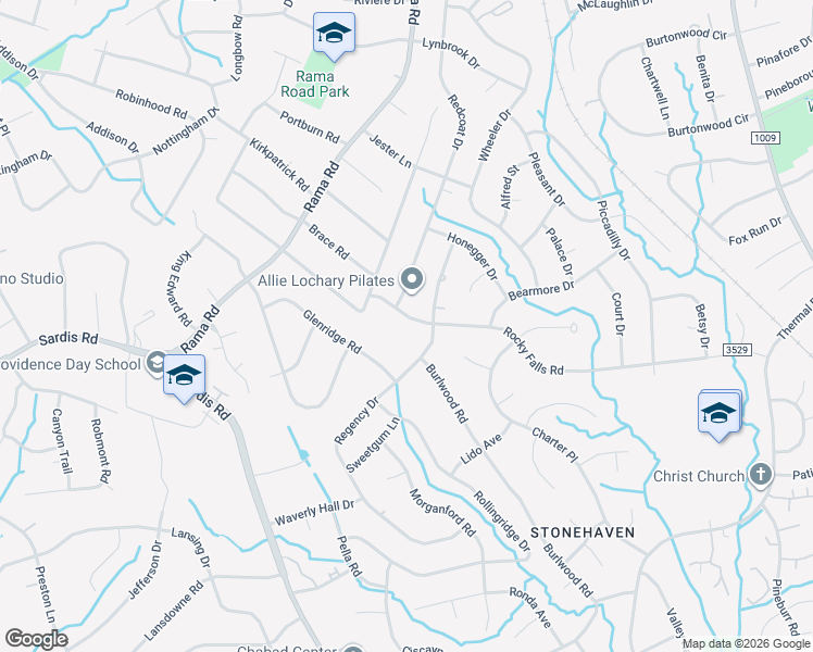 map of restaurants, bars, coffee shops, grocery stores, and more near 6216 Rocky Falls Road in Charlotte