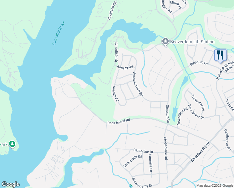 map of restaurants, bars, coffee shops, grocery stores, and more near 9217 Seamill Road in Charlotte