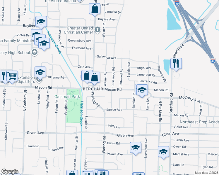 map of restaurants, bars, coffee shops, grocery stores, and more near 1106 Lorraine Street in Memphis