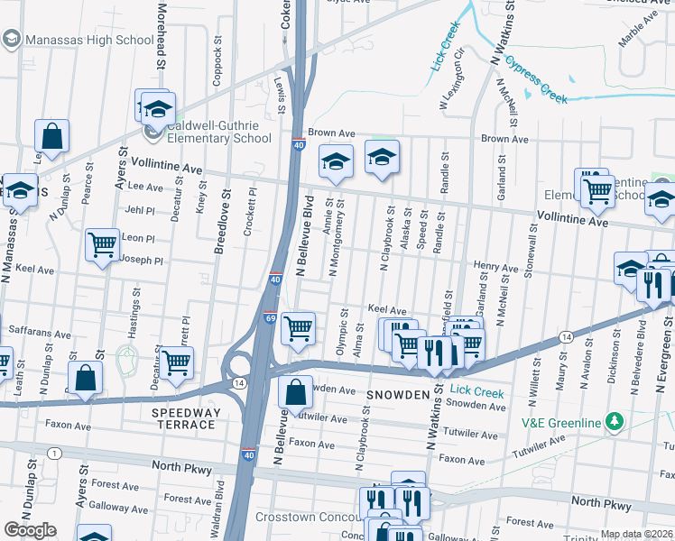 map of restaurants, bars, coffee shops, grocery stores, and more near 823 Olympic Street in Memphis