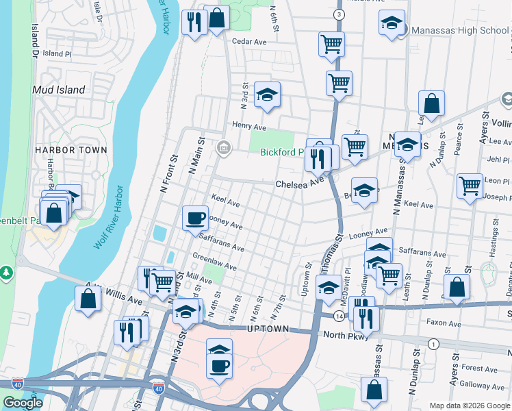map of restaurants, bars, coffee shops, grocery stores, and more near 662 North 4th Street in Memphis