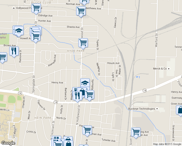 map of restaurants, bars, coffee shops, grocery stores, and more near 1513 Springdale Run Drive in Memphis