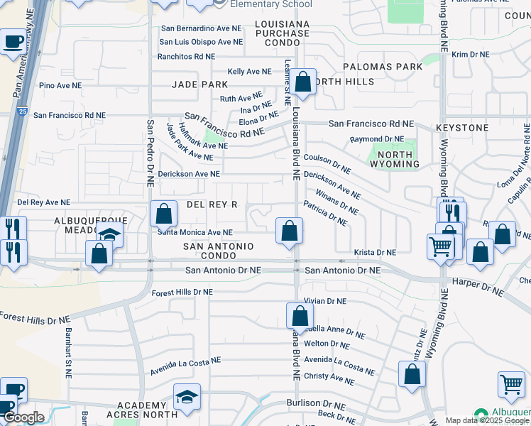 map of restaurants, bars, coffee shops, grocery stores, and more near 6900 San Vicente Avenue Northeast in Albuquerque