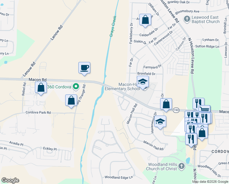 map of restaurants, bars, coffee shops, grocery stores, and more near 9723 Tucker Creek Cove in Shelby County