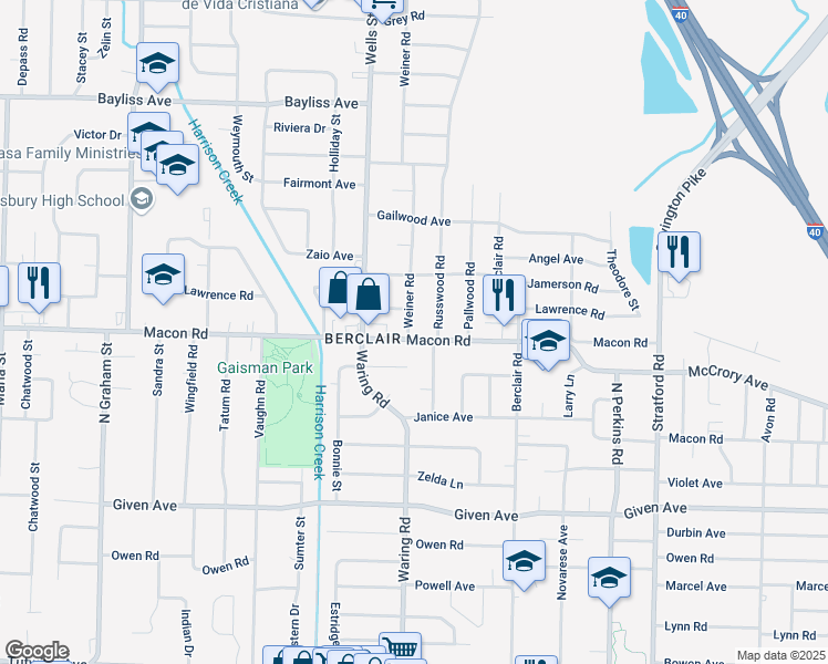 map of restaurants, bars, coffee shops, grocery stores, and more near 4356 Macon Road in Memphis