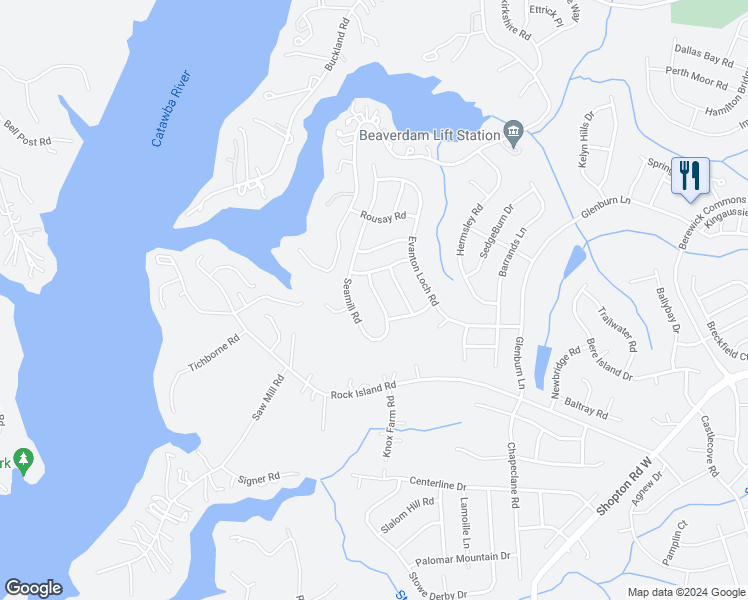 map of restaurants, bars, coffee shops, grocery stores, and more near 9026 Seamill Road in Charlotte