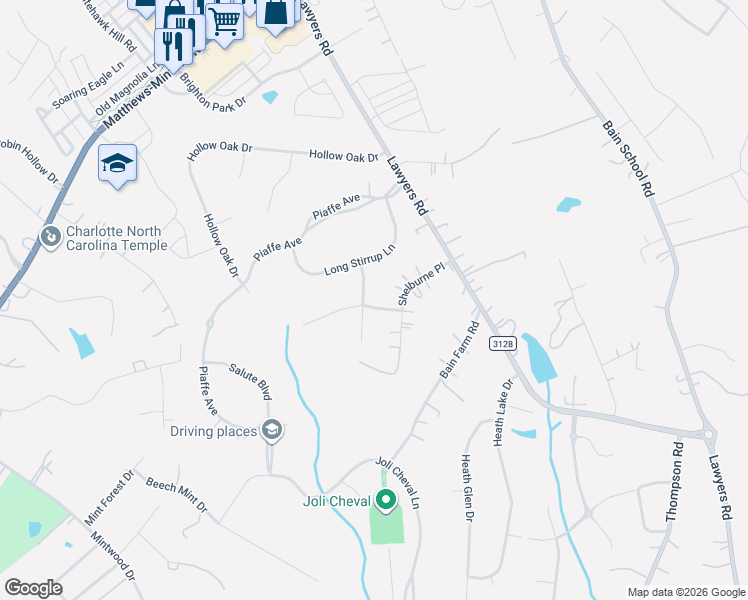 map of restaurants, bars, coffee shops, grocery stores, and more near 5933 Long Stirrup Lane in Charlotte