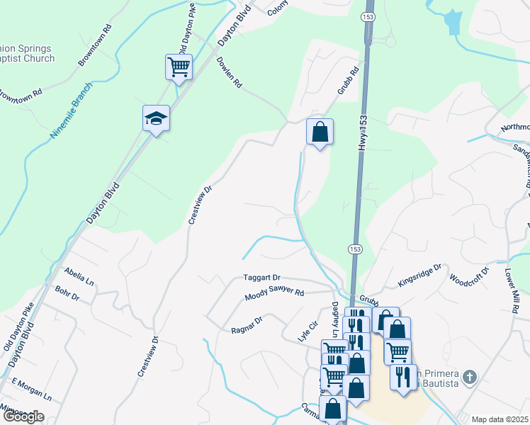 map of restaurants, bars, coffee shops, grocery stores, and more near 312 Stonewood Dr in Hixson