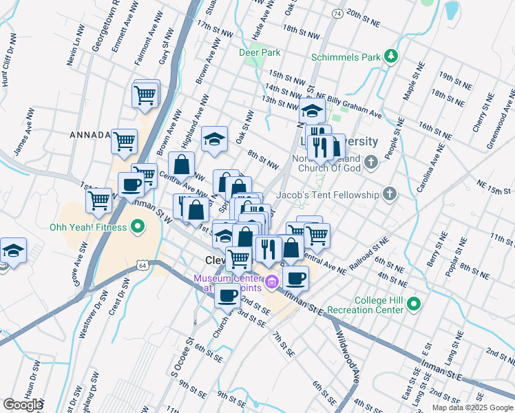 map of restaurants, bars, coffee shops, grocery stores, and more near 263 Broad Street Northwest in Cleveland