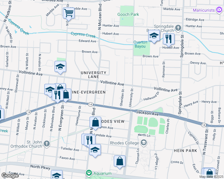 map of restaurants, bars, coffee shops, grocery stores, and more near 915 North Barksdale Street in Memphis