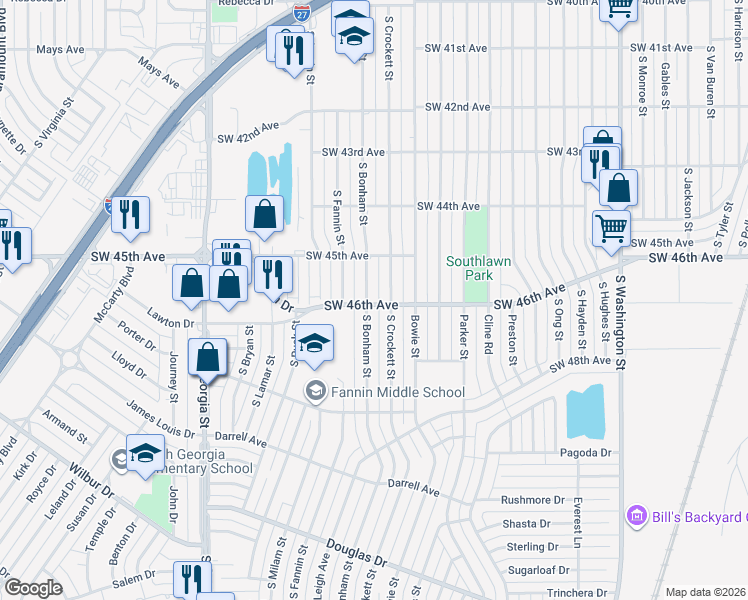 map of restaurants, bars, coffee shops, grocery stores, and more near 4511 South Bonham Street in Amarillo
