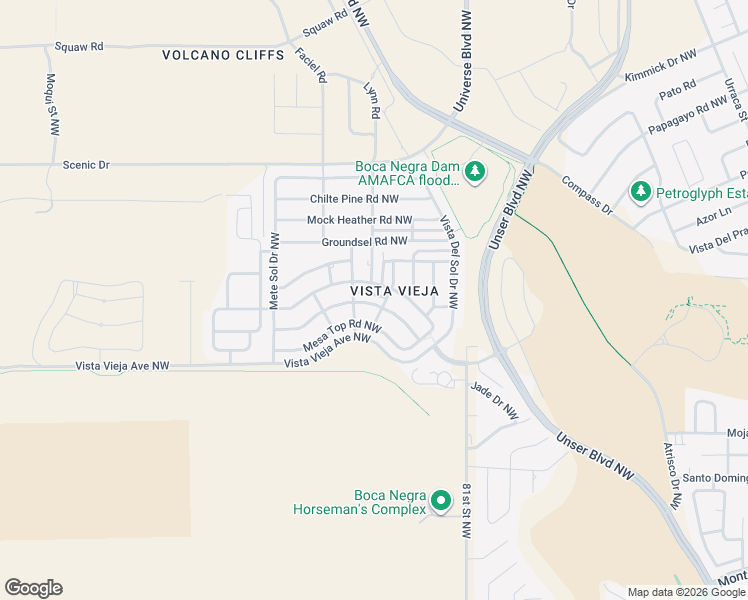 map of restaurants, bars, coffee shops, grocery stores, and more near 6815 Tierra Vieja Street Northwest in Albuquerque
