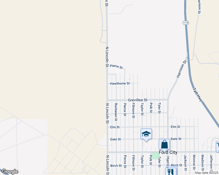 map of restaurants, bars, coffee shops, grocery stores, and more near 820 Hawthorne Street in Taft