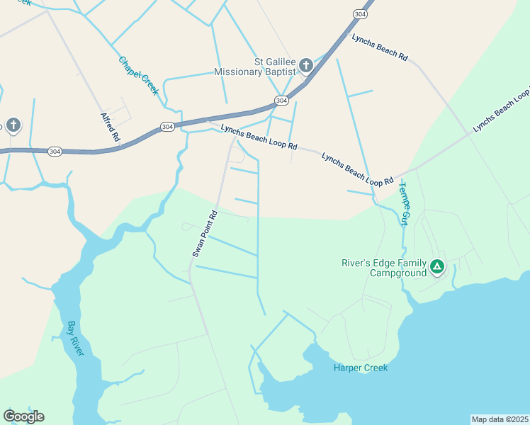 map of restaurants, bars, coffee shops, grocery stores, and more near 235 Swan Point Road in Bayboro