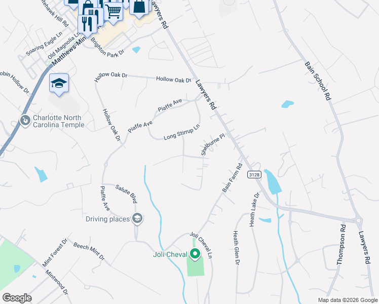 map of restaurants, bars, coffee shops, grocery stores, and more near 5933 Long Stirrup Lane in Charlotte