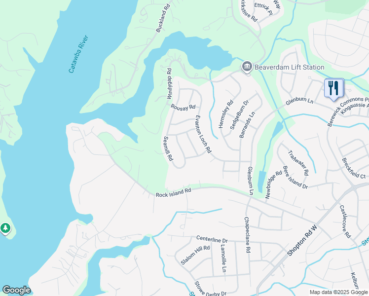 map of restaurants, bars, coffee shops, grocery stores, and more near 8908 Oransay Way in Charlotte