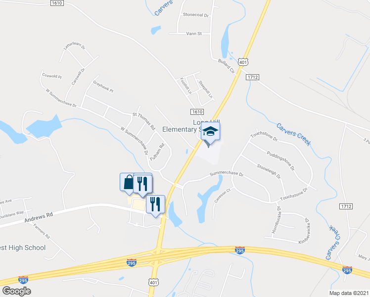 map of restaurants, bars, coffee shops, grocery stores, and more near 129 Nandina Court in Fayetteville