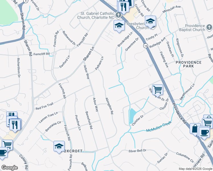 map of restaurants, bars, coffee shops, grocery stores, and more near 3751 Abingdon Road in Charlotte