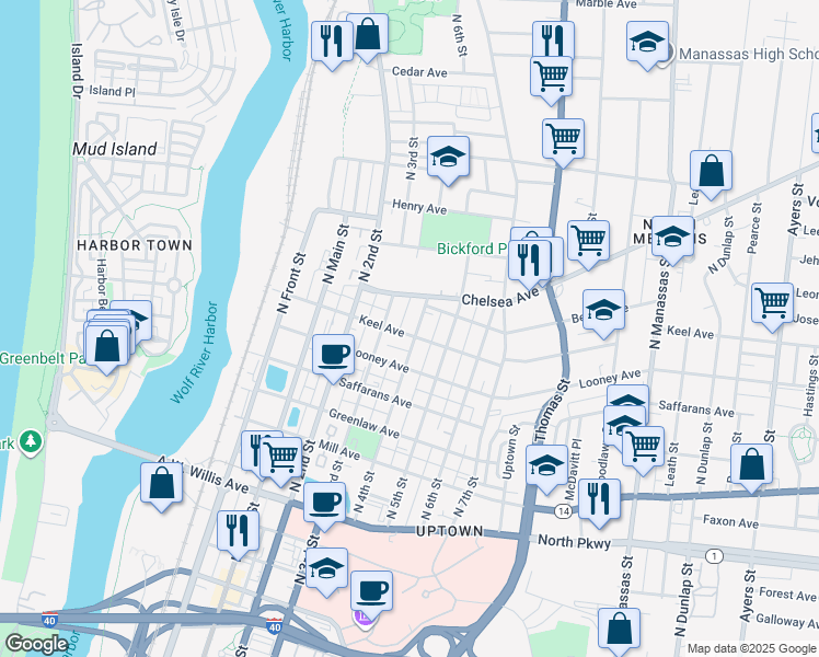 map of restaurants, bars, coffee shops, grocery stores, and more near 713 North 4th Street in Memphis