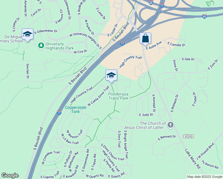 map of restaurants, bars, coffee shops, grocery stores, and more near 311 West Cattle Drive Trail in Flagstaff