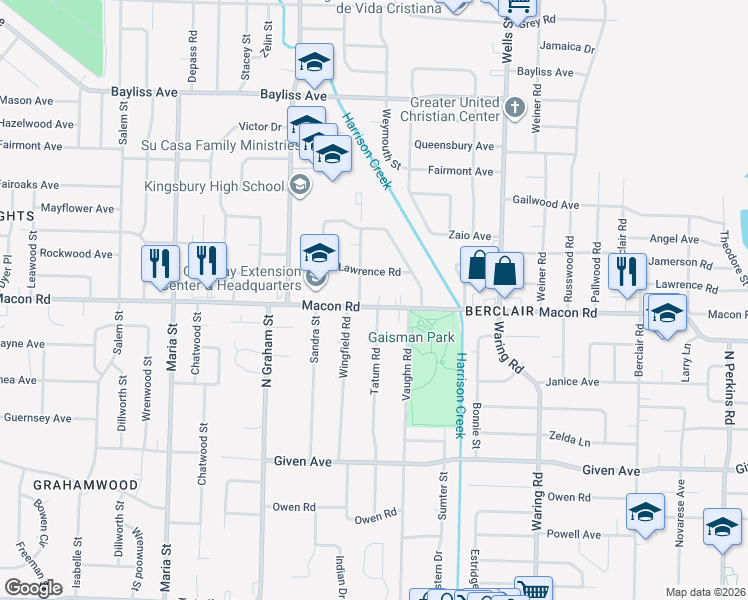 map of restaurants, bars, coffee shops, grocery stores, and more near 4161 Lawrence Road in Memphis