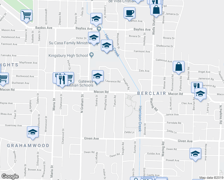 map of restaurants, bars, coffee shops, grocery stores, and more near 1155 Wright Road in Memphis