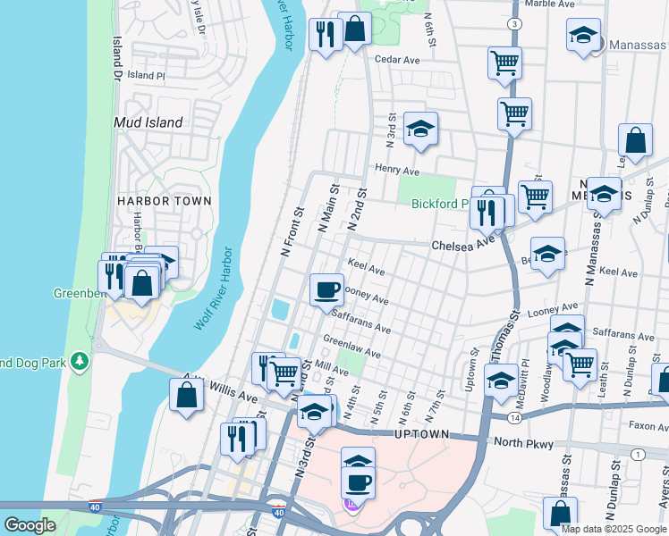 map of restaurants, bars, coffee shops, grocery stores, and more near 103 Keel Avenue in Memphis