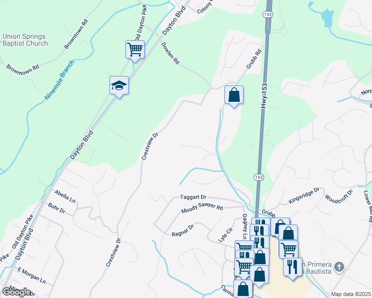 map of restaurants, bars, coffee shops, grocery stores, and more near 306 Stonewood Drive in Chattanooga