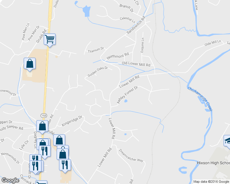 map of restaurants, bars, coffee shops, grocery stores, and more near 956 Lower Mill Road in Chattanooga