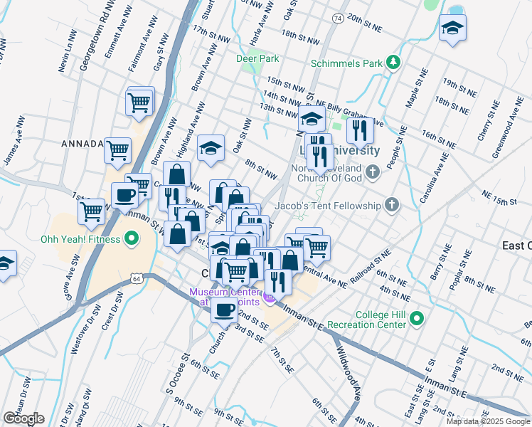 map of restaurants, bars, coffee shops, grocery stores, and more near 433 North Ocoee Street in Cleveland