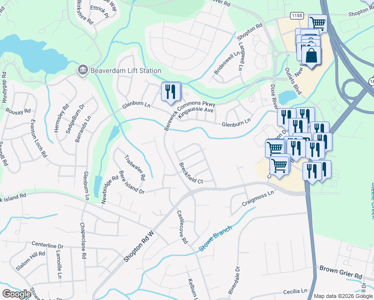 map of restaurants, bars, coffee shops, grocery stores, and more near 5920 KirkWynd Commons Drive in Charlotte