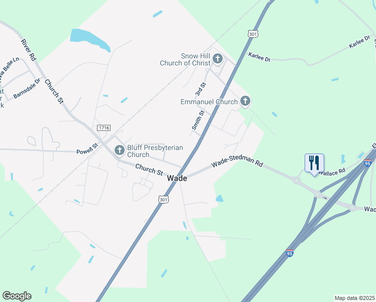 map of restaurants, bars, coffee shops, grocery stores, and more near 7235 Main Street in Wade