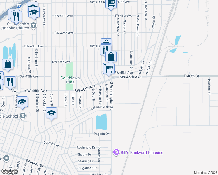 map of restaurants, bars, coffee shops, grocery stores, and more near 4600 South Washington Street in Amarillo