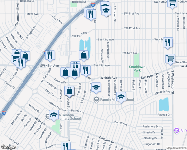 map of restaurants, bars, coffee shops, grocery stores, and more near 4519 Ida Louise Court in Amarillo