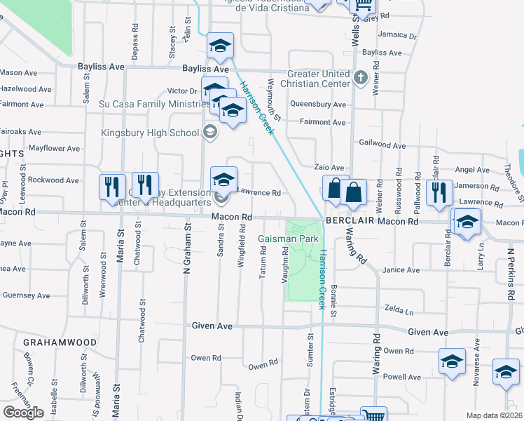 map of restaurants, bars, coffee shops, grocery stores, and more near 4161 Lawrence Road in Memphis