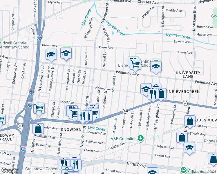 map of restaurants, bars, coffee shops, grocery stores, and more near 883 North McNeil Street in Memphis